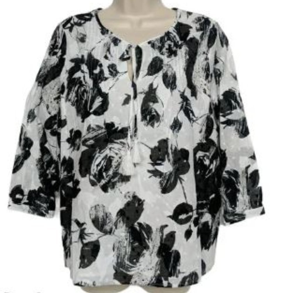 Karl Lagerfeld | Floral 100% Cotton | Women Tunics Top| L| Tie Neck